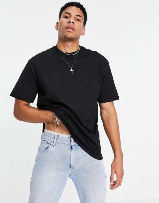 Camiseta negra extragrande con cuello subido de Topman