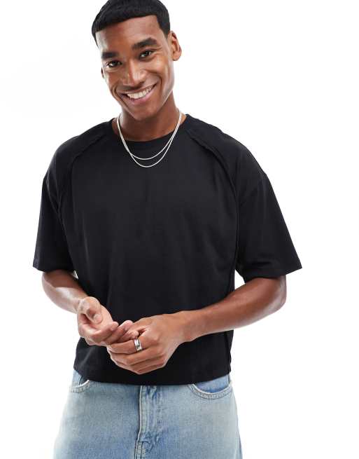 Camiseta negra extragrande con detalle de costuras sin rematar de ASOS DESIGN , 2 de 4