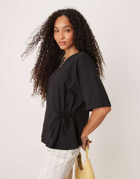 Camiseta negra extragrande con detalle de lazada de ASOS DESIGN - view 1