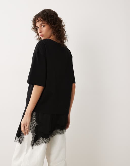 Camiseta negra extragrande con detalles de encaje de JDY, 3 de 4