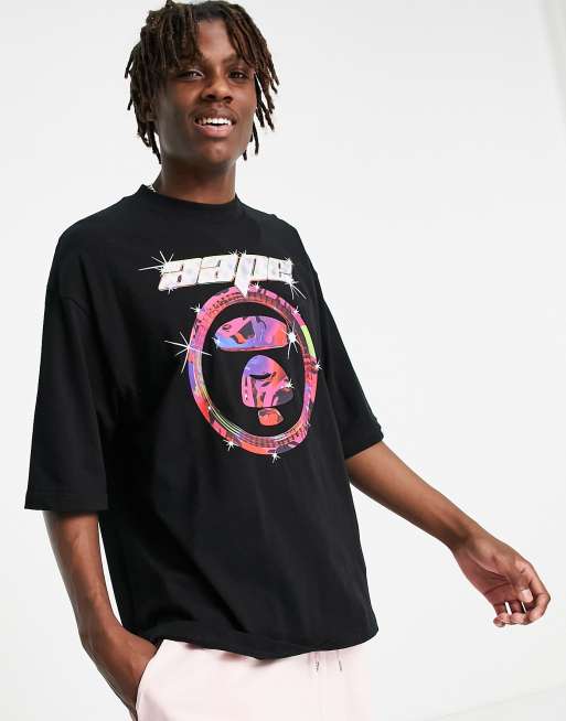 Camiseta negra extragrande con diseño cromado multicolor de AAPE By A Bathing Ape