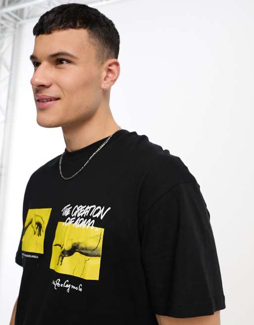 Camiseta negra extragrande con estampado artístico en la espalda de Jack & Jones Originals, 2 de 4