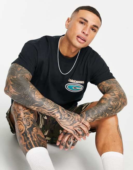 Camiseta negra extragrande con estampado 