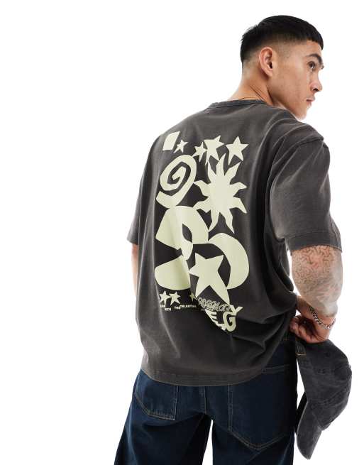 Camiseta negra extragrande con estampado de arte abstracto en la espalda de tejido grueso de 220 g/m2 de ASOS DESIGN