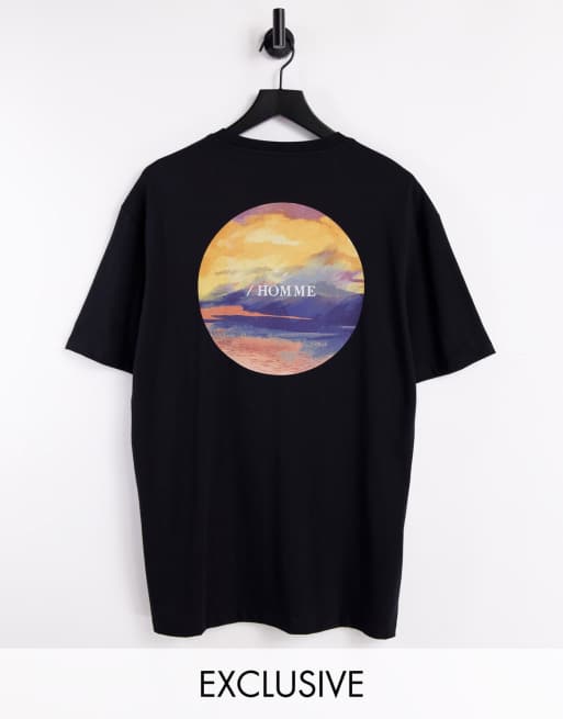 Camiseta negra extragrande con estampado de cielo en la espalda exclusiva en ASOS de Selected Homme
