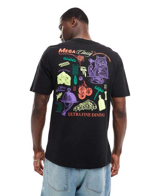 Camiseta negra extragrande con estampado de comida en la espalda de Jack Jones ClassicfuncenterShops