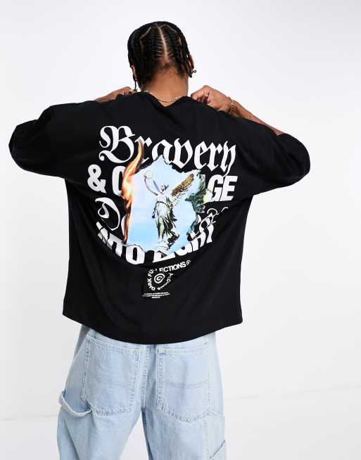 Camiseta negra extragrande con estampado de estatua en la espalda de ASOS Dark Future