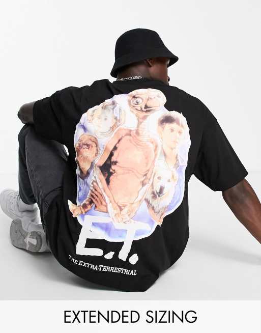 Camiseta negra extragrande con estampado de E.T en el pecho y la espalda de Topman
