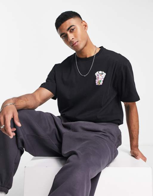 Camiseta negra extragrande con estampado de gato de la suerte japonés en la espalda de Only & Sons, 2 de 4