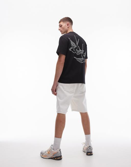 Camiseta negra extragrande con estampado de golondrinas en la espalda Luxe de Topman