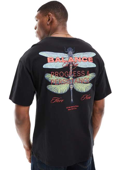 Camiseta negra extragrande con estampado de libélula en la espalda de Jack & Jones