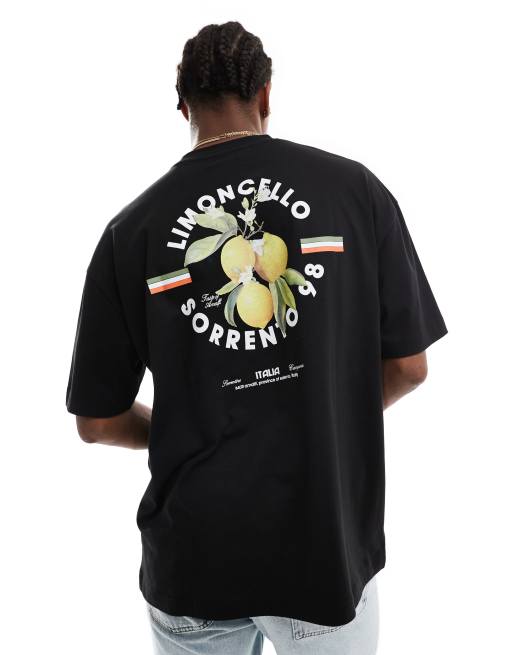 Camiseta negra extragrande con estampado de limones en la espalda de ASOS DESIGN