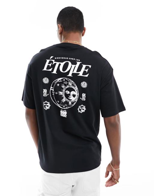 Camiseta negra extragrande con estampado de luna y texto 