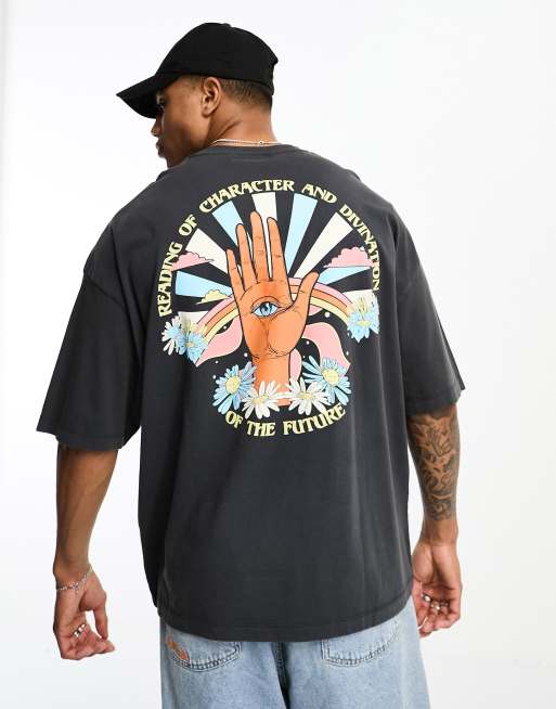 Camiseta negra extragrande con estampado de mano en la espalda de ASOS DESIGN