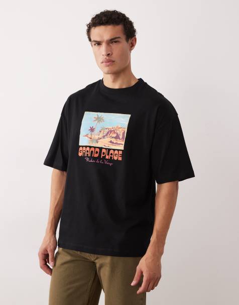 Camiseta negra extragrande con estampado de paisaje de ASOS DESIGN - view 1