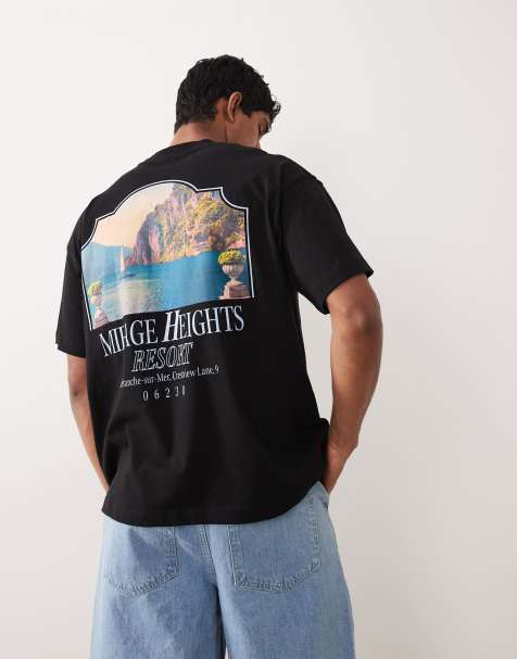 Camiseta negra extragrande con estampado de paisaje en la espalda de Jack & Jones - view 1