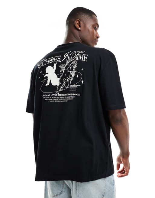 Camiseta negra extragrande con estampado de querubines en la espalda de ASOS DESIGN