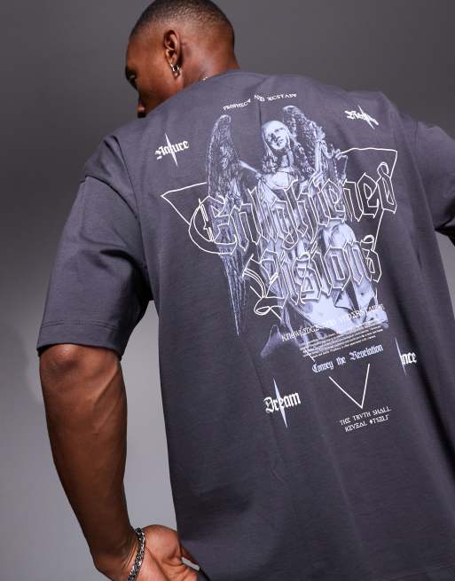 Camiseta negra extragrande con estampado de querubines en la espalda de ASOS DESIGN