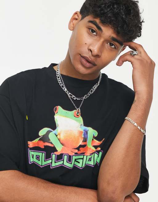 Camiseta negra extragrande con estampado de rana de COLLUSION