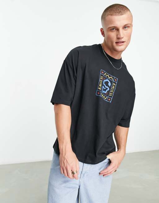 Camiseta negra extragrande con estampado de serpiente en el pecho de ASOS DESIGN