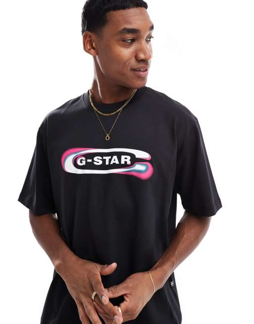 Camiseta negra extragrande con estampado degradado del logo Old Skool de G-Star