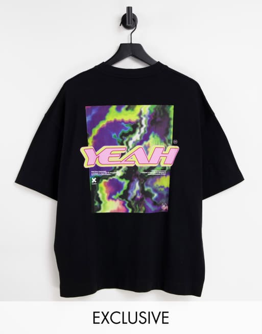 Camiseta negra extragrande con estampado en la espalda de piqué de COLLUSION Unisex