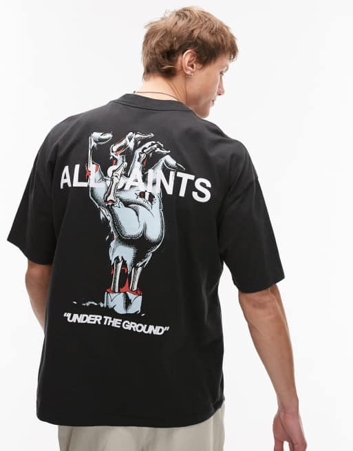 Camiseta negra extragrande con estampado en la espalda Undergang de AllSaints