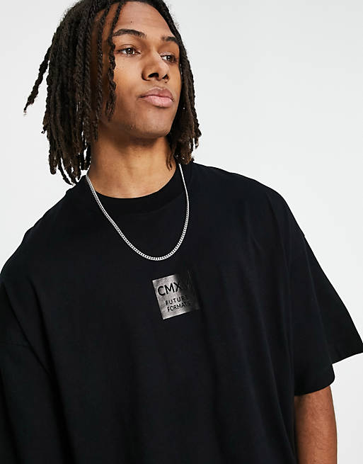 Hombre Other | Camiseta negra extragrande con estampado en relieve 