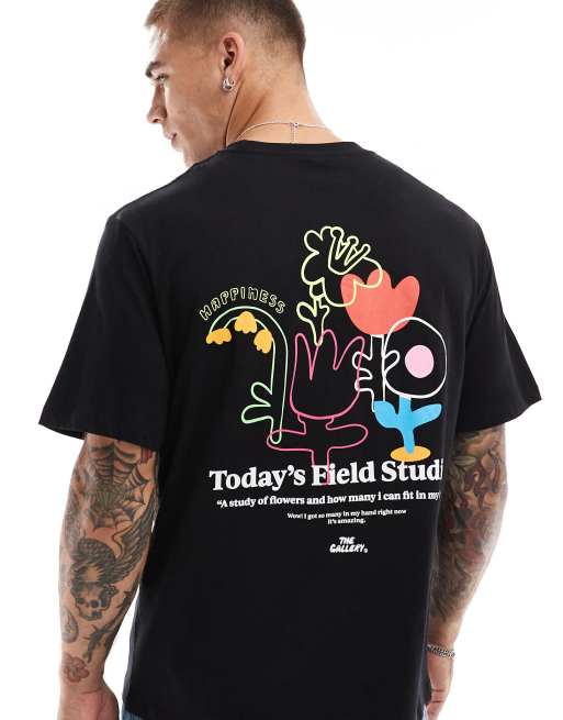 Camiseta negra extragrande con estampado 