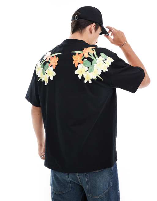 Camiseta negra extragrande con estampado floral en las mangas Diblostee de HUGO Red, 4 de 4