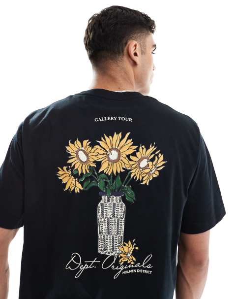 Camiseta negra extragrande con estampado floral trasero de Jack & Jones - view 1