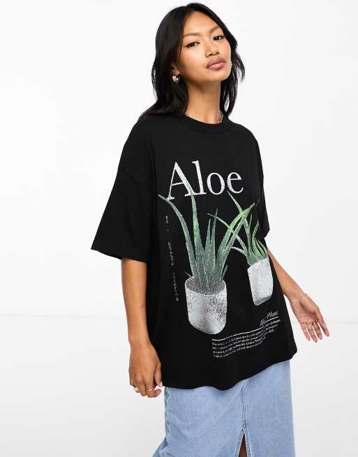 Camiseta negra extragrande con estampado gráfico de aloe vera de ASOS DESIGN