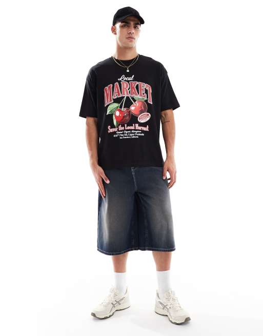 Camiseta negra extragrande con estampado gráfico de frutas de tejido grueso de ASOS DESIGN , 4 de 4