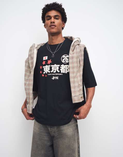 Camiseta negra extragrande con estampado gráfico de Japón de estilo futbolero de ASOS DESIGN - view 1