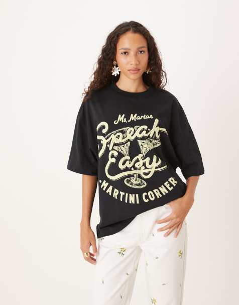 Camiseta negra extragrande con estampado gráfico de martini y texto "Speak Easy" de ASOS DESIGN - view 1