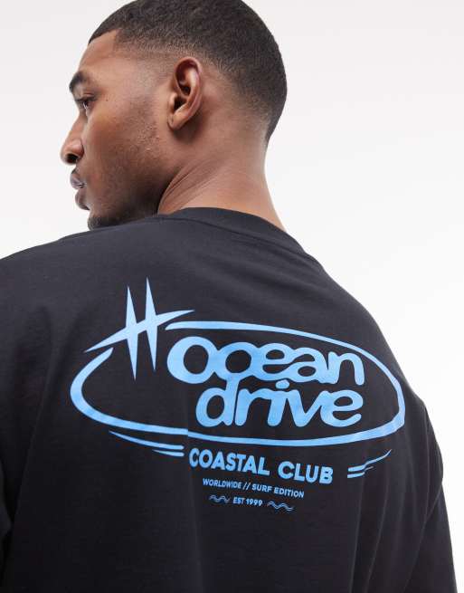 Camiseta negra extragrande con estampado gráfico "Ocean Drive" en relieve de ASOS DESIGN, 4 de 5
