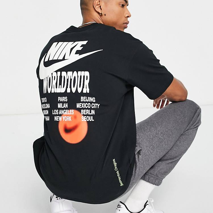 Pasivo ala Previamente Camiseta negra extragrande con estampado gráfico World Tour Pack de Nike |  ASOS