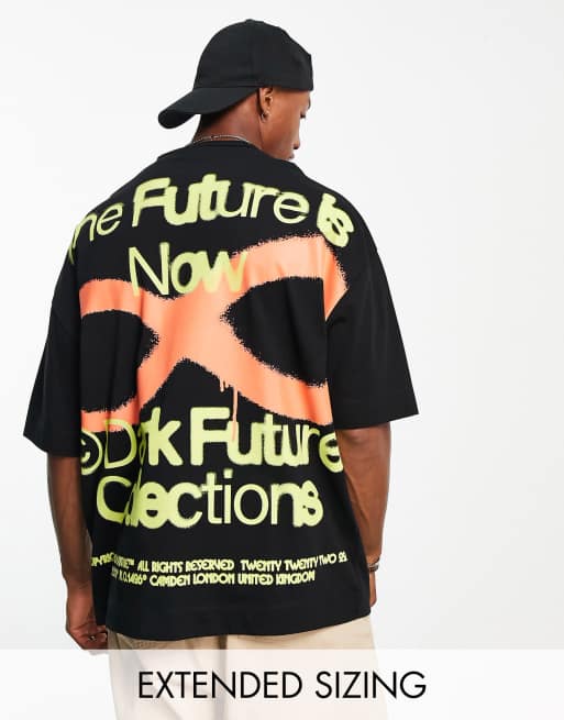 Camiseta negra extragrande con estampado grande del logo estilo grafiti en la parte trasera de ASOS Dark Future