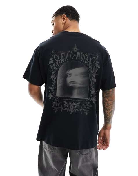 Camiseta negra extragrande con estampado grunge en el pecho y la espalda de ASOS DESIGN - view 1