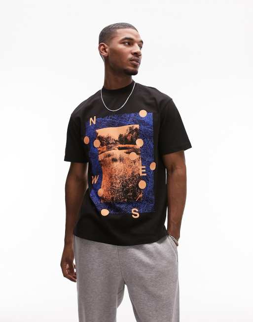 Camiseta negra extragrande con estampado 
