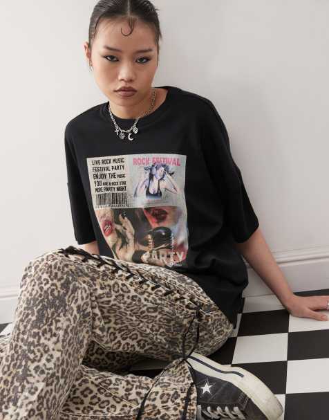Camiseta negra extragrande con estampado "Party" de Noisy May - view 1