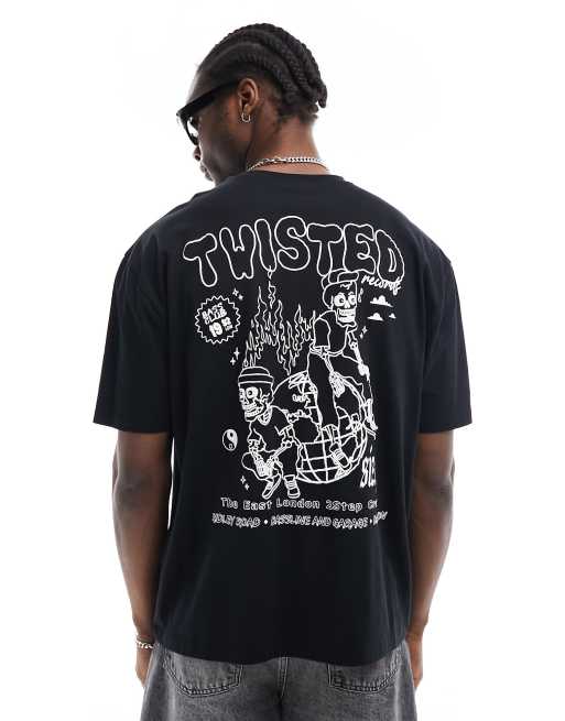 Camiseta negra extragrande con extragrande de dibujos animados en la espalda de ASOS DESIGN