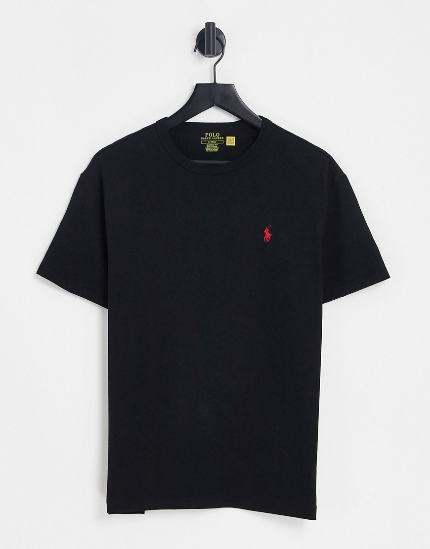 Camiseta Negra Extragrande Con Logo De Caballo De Tejido Grueso De Polo Ralph Lauren-Negro