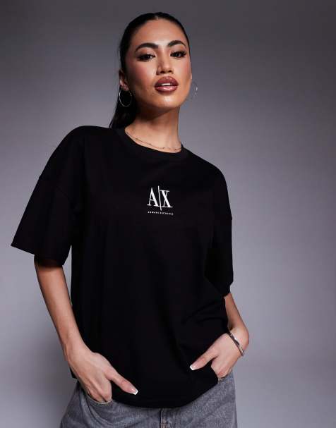 Camiseta negra extragrande con logo en el centro de Armani Exchange - view 1