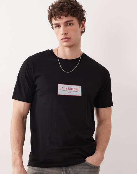 Camiseta negra extragrande con logo en el pecho de Jack & Jones - view 1