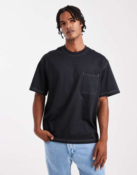 Camiseta negra extragrande con pespuntes en contraste de ONLY & SONS - view 1
