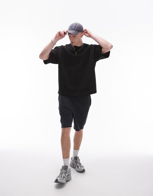 Camiseta negra extragrande con sisas caídas de tejido grueso de 370 g/m2 premium de Topman