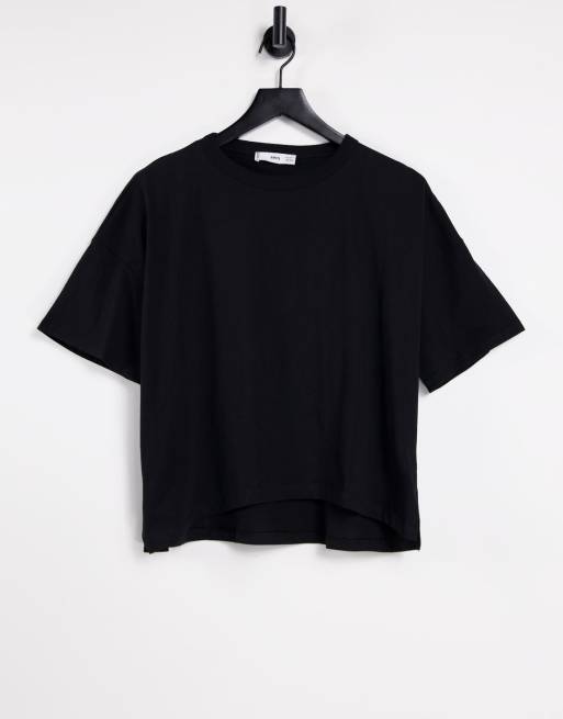 Camiseta Negra Extragrande De Algodón De Mango Black Asos 