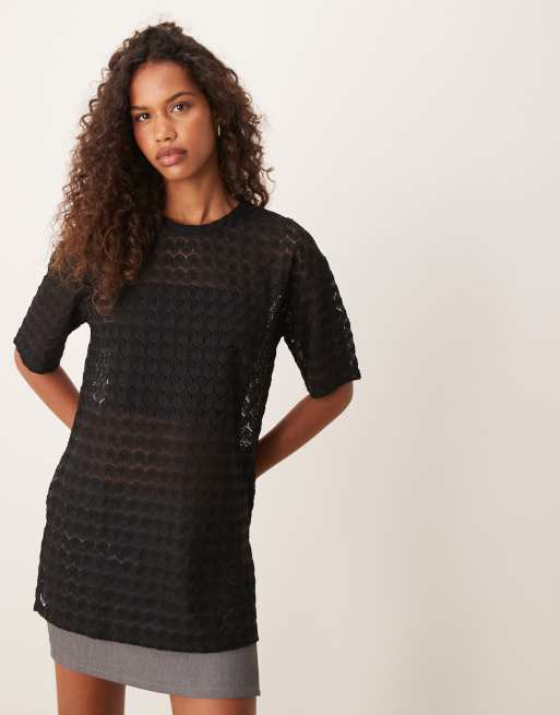 Camiseta negra extragrande de encaje de JDY