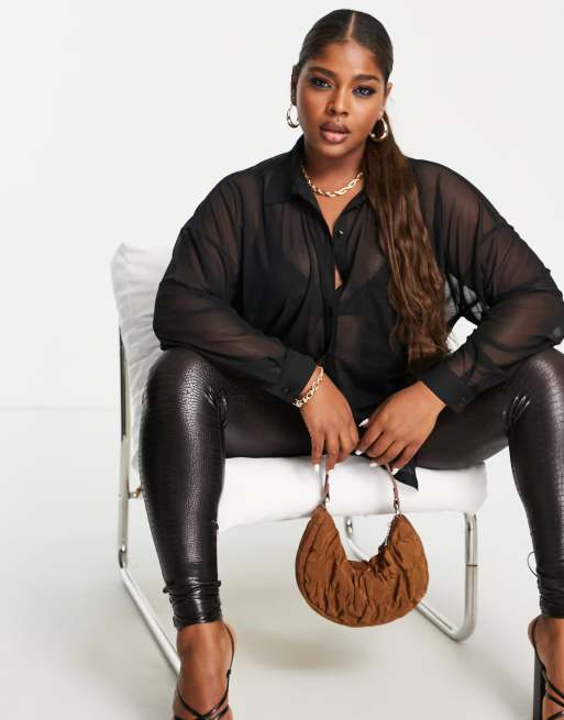 Camiseta negra extragrande de malla de ASOS DESIGN Curve - BLACK, 2 de 4